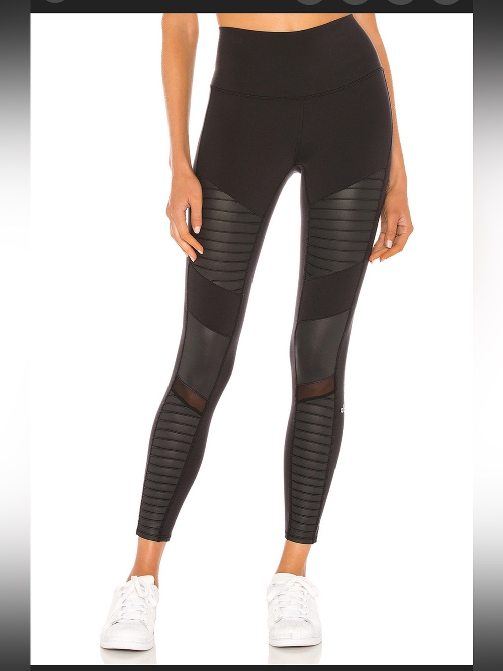 ALO Yoga Black Moto-Style leggings with Ribbed Panels